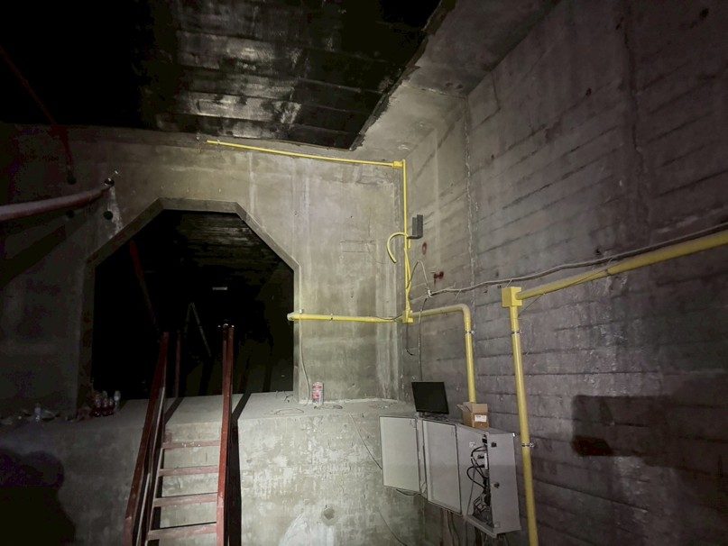 Bridge load test — structural monitoring equipment inside bridge