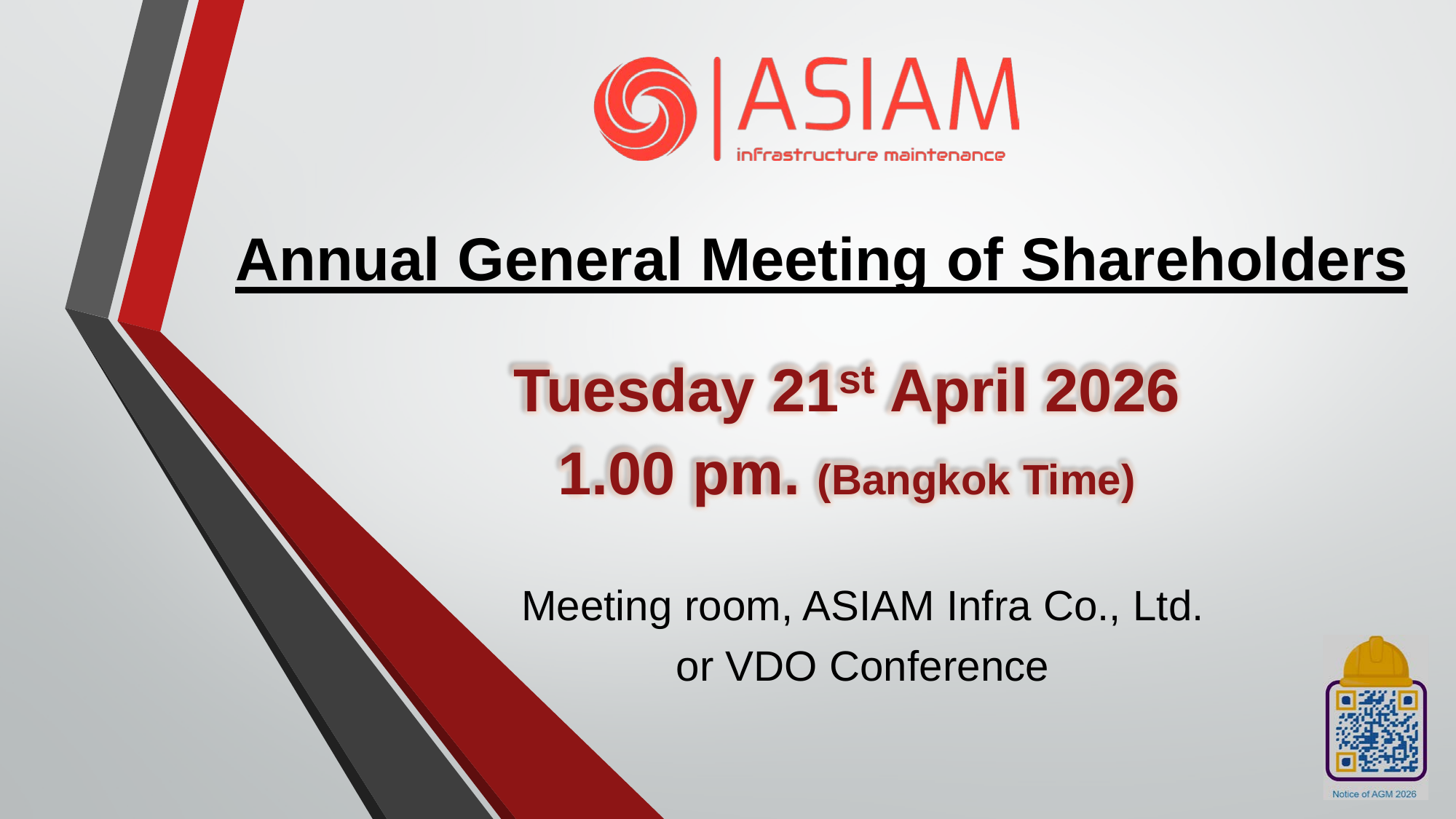 Annual General Meeting of Shareholders – Tuesday 21st April 2026, 1:00 PM Bangkok Time
